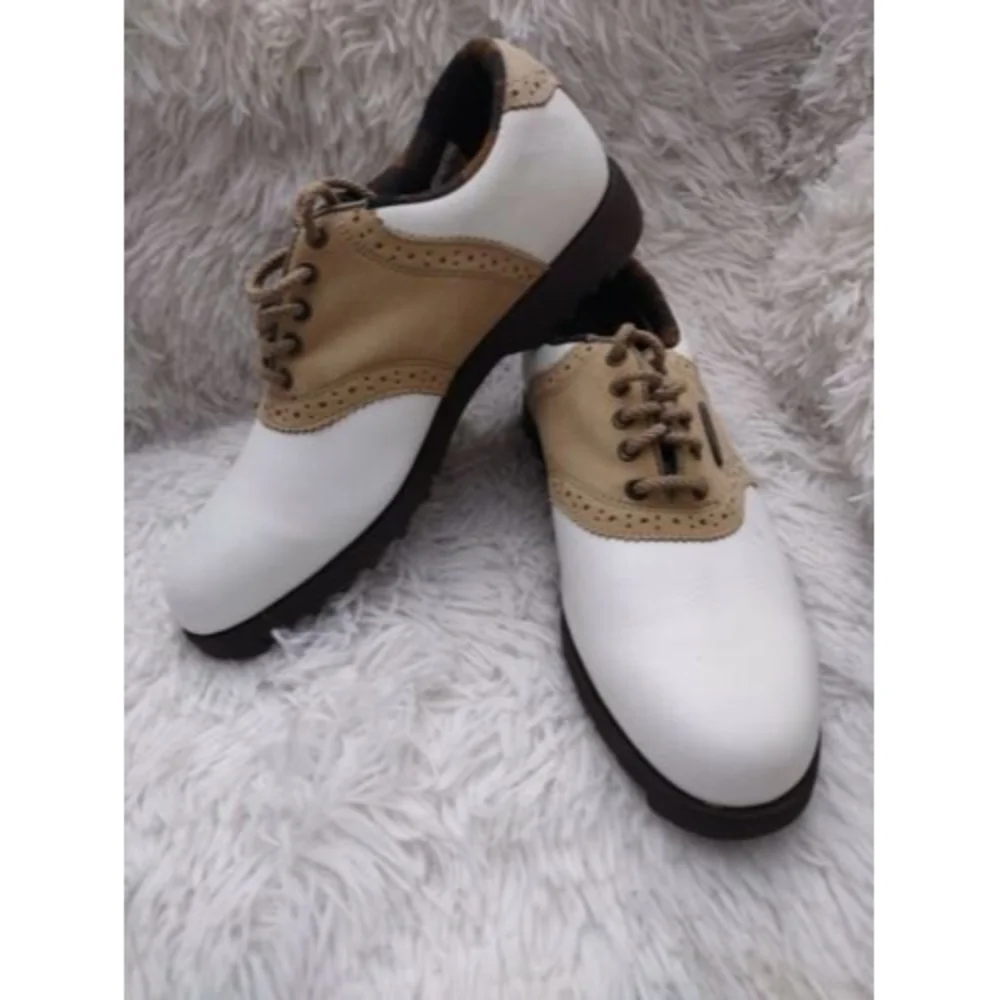 FootJoy SoftJoys Terrains Women's Size 7 Golf Shoes White w Brown Cleats - Picture 7 of 8